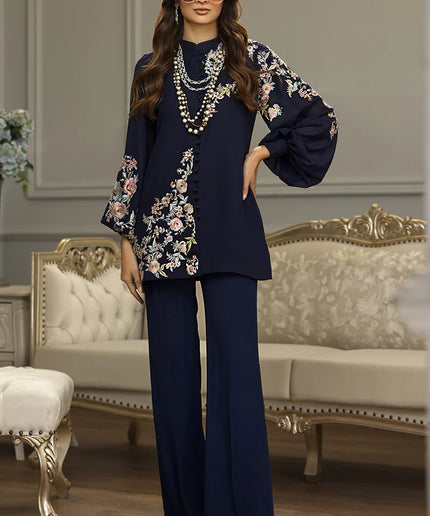 Black Chiffon Embroidered Co Ord Set