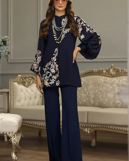 Black Chiffon Embroidered Co Ord Set