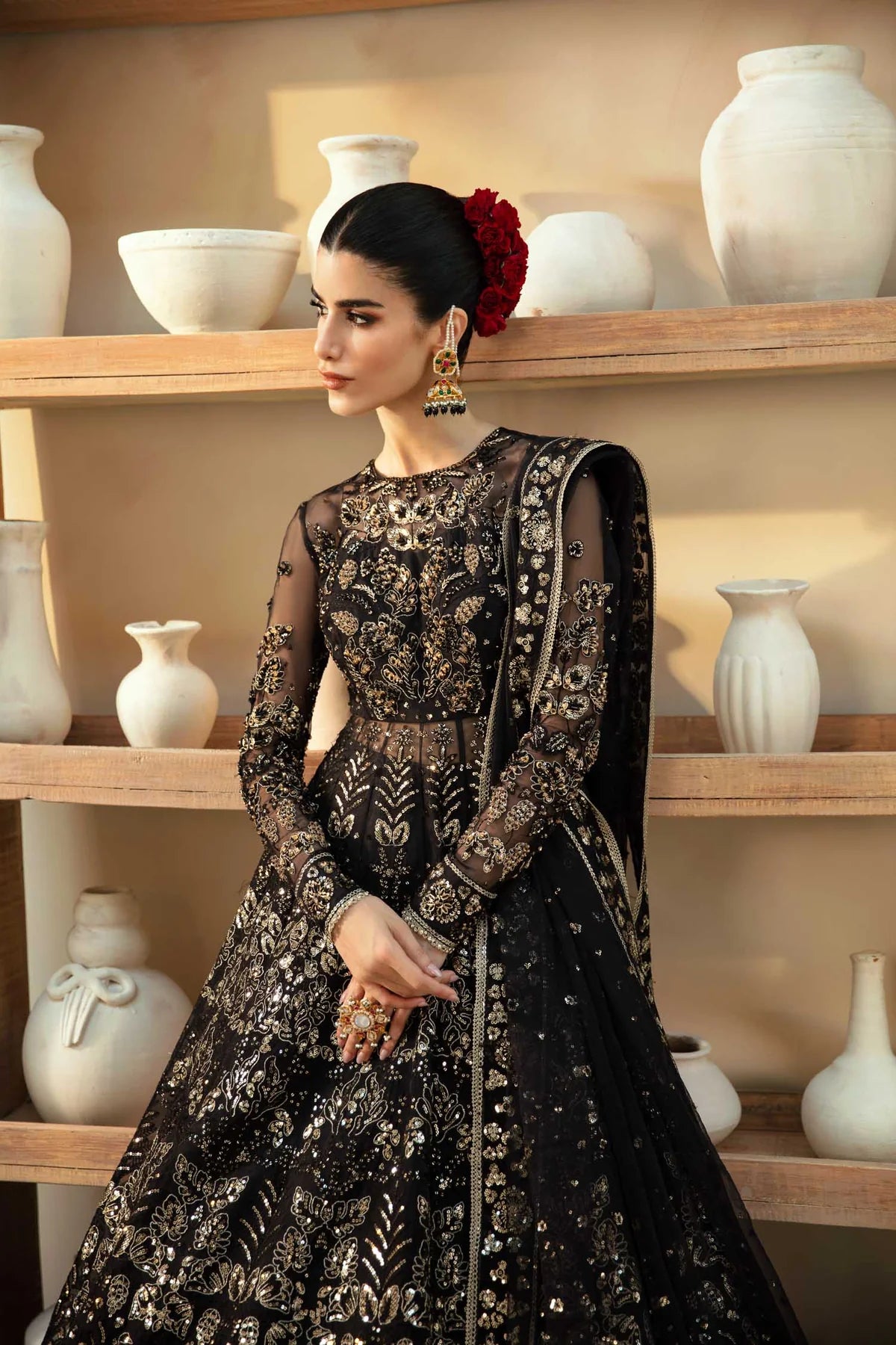 Cinder | Black Organza Embroidered Hand Embellished Lehenga