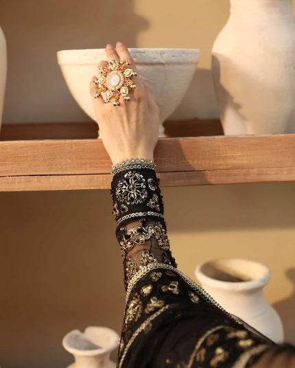Cinder | Black Organza Embroidered Hand Embellished Lehenga