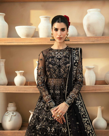 Cinder | Black Organza Embroidered Hand Embellished Lehenga