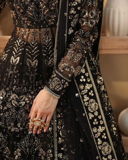 Cinder | Black Organza Embroidered Hand Embellished Lehenga