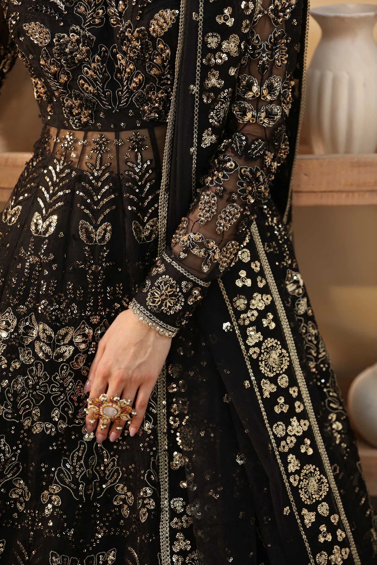 Cinder | Black Organza Embroidered Hand Embellished Lehenga