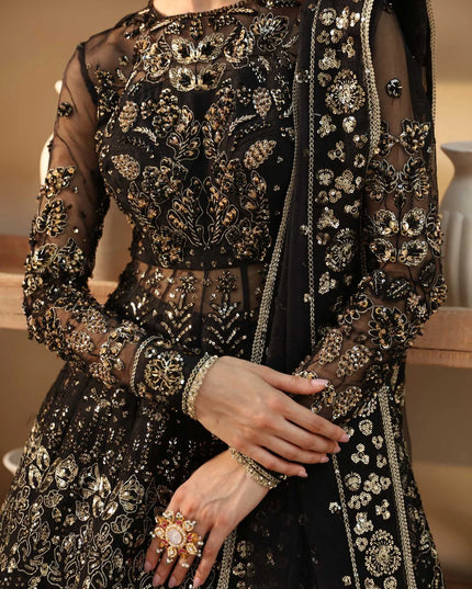 Cinder | Black Organza Embroidered Hand Embellished Lehenga