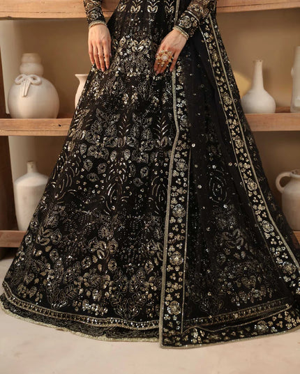 Cinder | Black Organza Embroidered Hand Embellished Lehenga