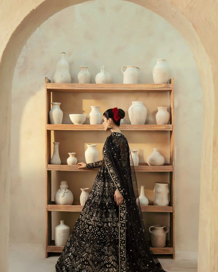Cinder | Black Organza Embroidered Hand Embellished Lehenga