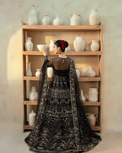 Cinder | Black Organza Embroidered Hand Embellished Lehenga