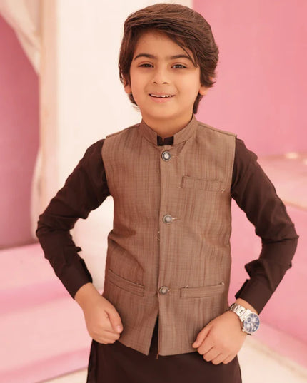 3 Piece | Boys Classic Brown Waistcoat and Kurta with Trousers