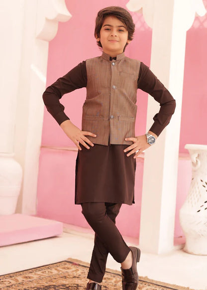 3 Piece | Boys Classic Brown Waistcoat and Kurta with Trousers