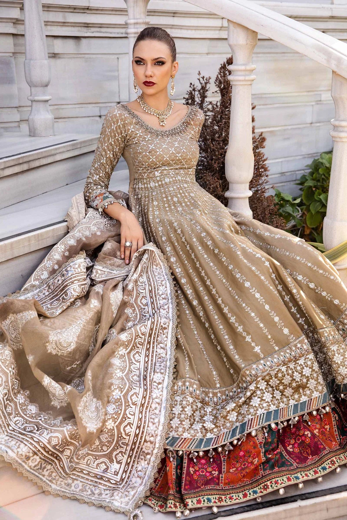 Maria B | Coffee Embroidered Hand Embellished Peshwas Sharara