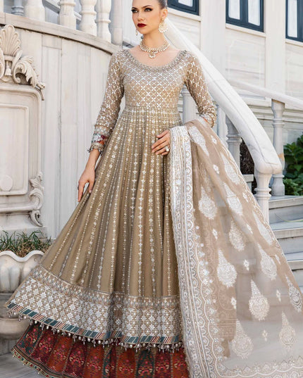 Maria B | Coffee Embroidered Hand Embellished Peshwas Sharara