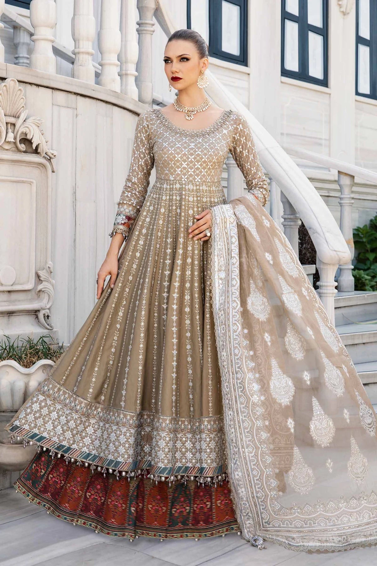 Maria B | Coffee Embroidered Hand Embellished Peshwas Sharara