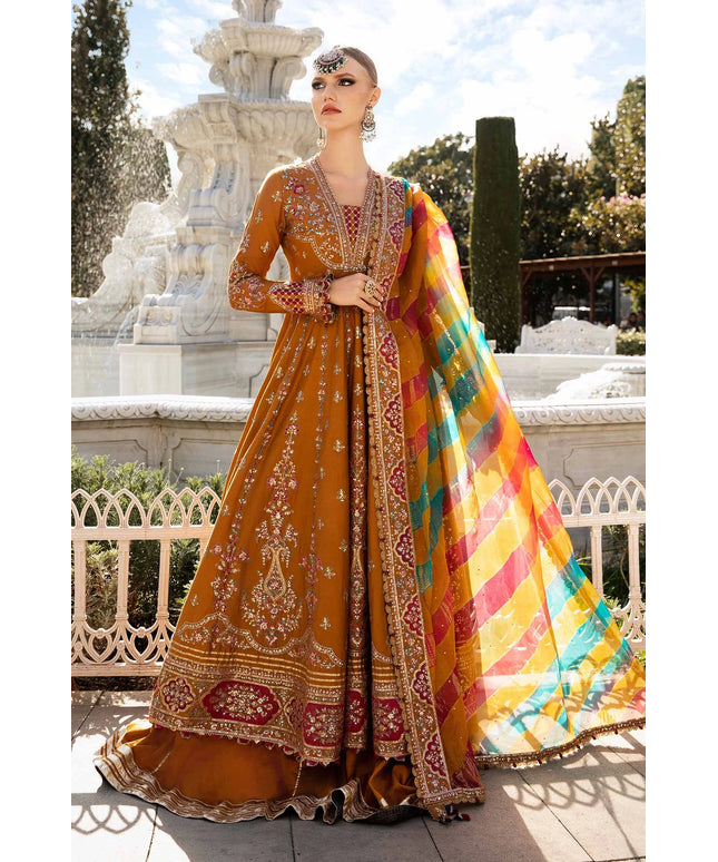Maria B | Orange Mustard Embroidered Hand Embellished Peshwas Sharara