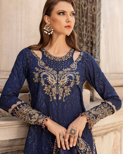 Maria B | Cobalt Blue Embroidered Hand Embellished Suit