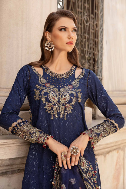 Maria B | Cobalt Blue Embroidered Hand Embellished Suit