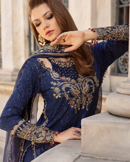Maria B | Cobalt Blue Embroidered Hand Embellished Suit