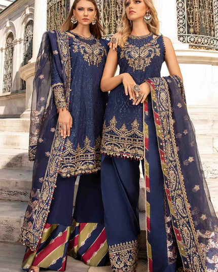 Maria B | Cobalt Blue Embroidered Hand Embellished Suit