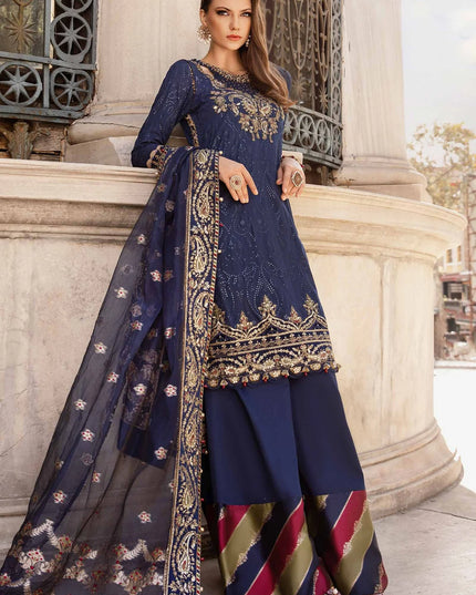 Maria B | Cobalt Blue Embroidered Hand Embellished Suit