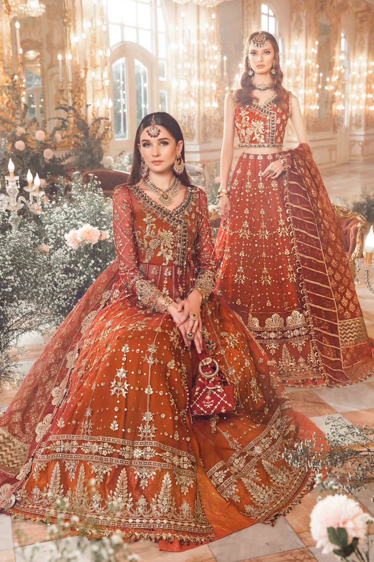 Maria B Maroon Organza Mbroidered Embellished Lehenga