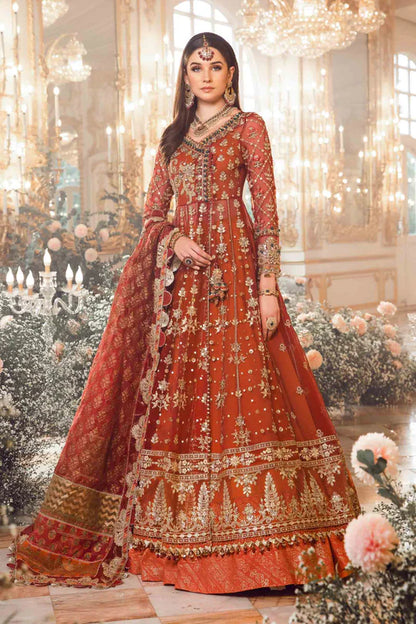 Maria B | Maroon Organza Mbroidered Embellished Lehenga