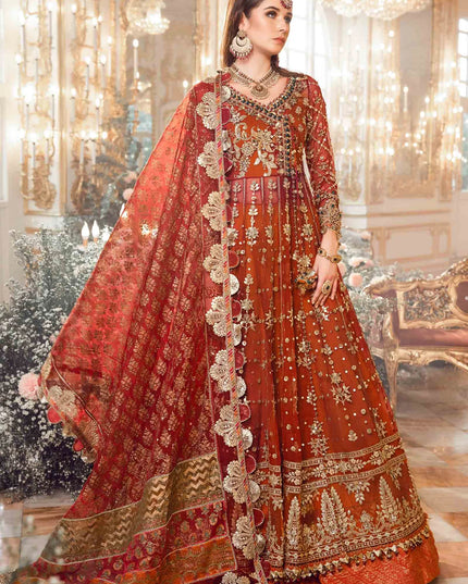 Maria B | Maroon Organza Mbroidered Embellished Lehenga