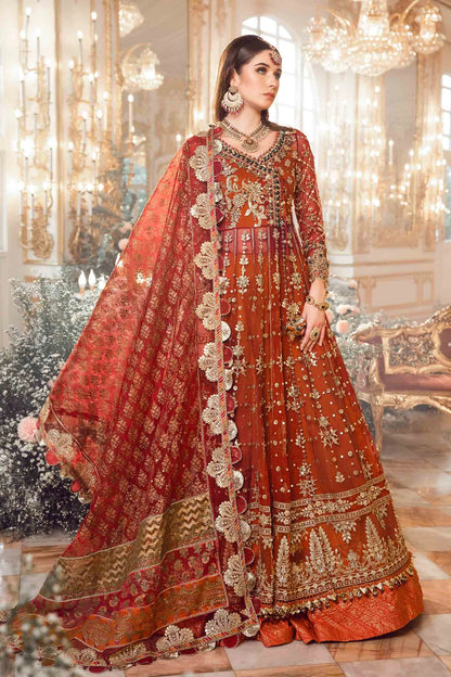 Maria B | Maroon Organza Mbroidered Embellished Lehenga