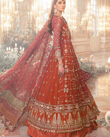 Maria B | Maroon Organza Mbroidered Embellished Lehenga