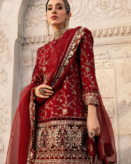 Maria B | Maroon Embroidered Embellished Cotton Jacquard Gharara