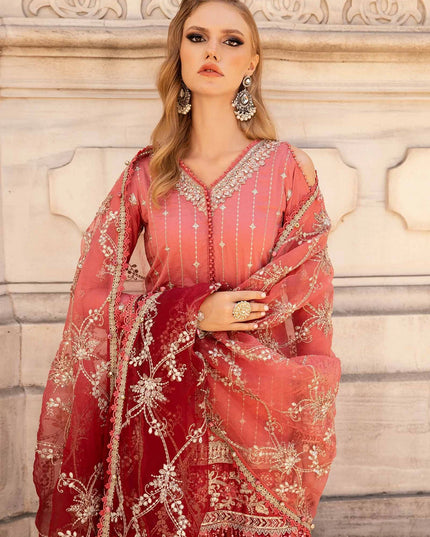 Maria B | Salmon Pink Embroidered Hand Embellished Suit