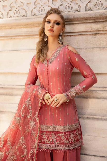 Maria B | Salmon Pink Embroidered Hand Embellished Suit