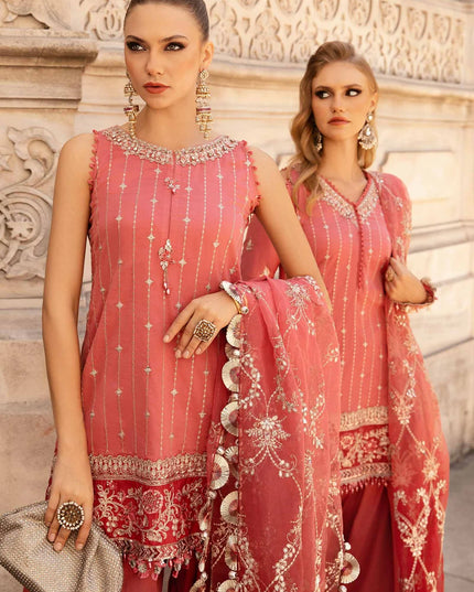 Maria B | Salmon Pink Embroidered Hand Embellished Suit