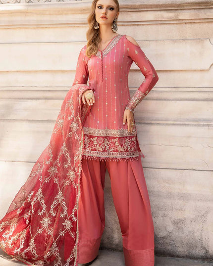 Maria B | Salmon Pink Embroidered Hand Embellished Suit