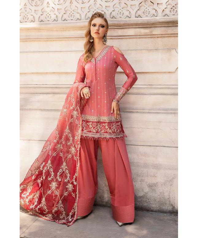 Maria B | Salmon Pink Embroidered Hand Embellished Suit