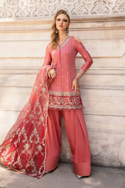 Maria B | Salmon Pink Embroidered Hand Embellished Suit