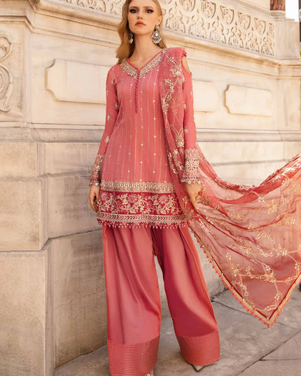 Maria B | Salmon Pink Embroidered Hand Embellished Suit