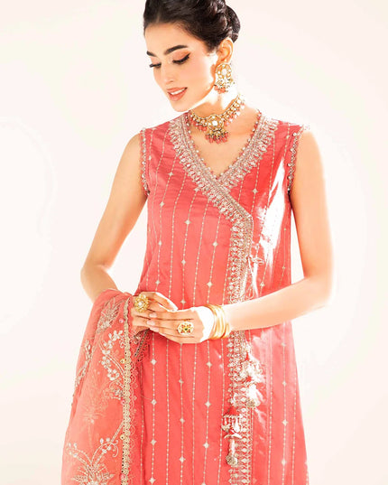Maria B | Salmon Pink Embroidered Hand Embellished Suit