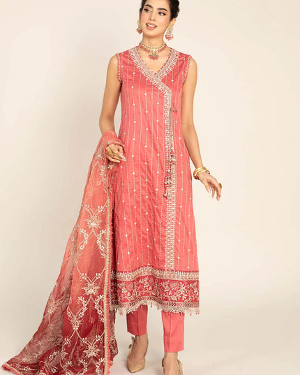 Maria B | Salmon Pink Embroidered Hand Embellished Suit