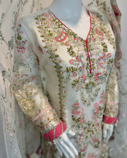 Maria B Ivory Blossom Luxury 3 Piece Suit