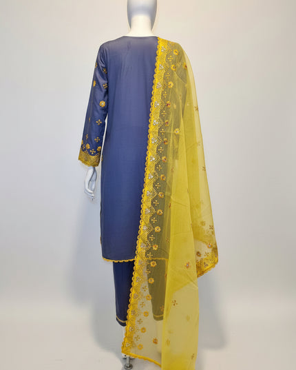Sunflower Sapphire Embroidered 3-Piece Suit