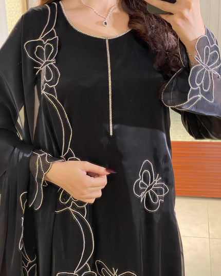 Parwaaz | Black Silk Embellished with Hand Embroidered Suit