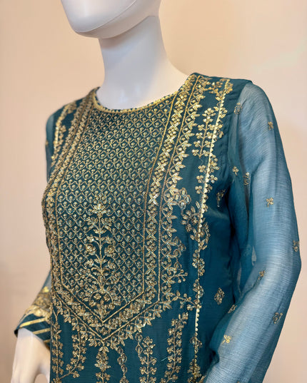 Asim Jofa Teal Majesty Embroidered Kurta