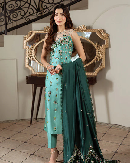 Diba | Green Embellished Tissue Silk Suit