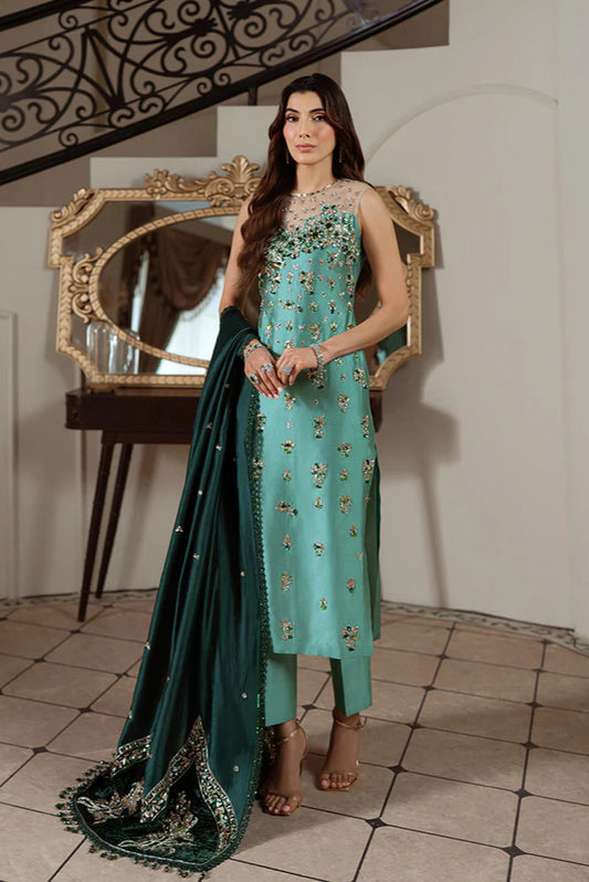 Diba | Green Embellished Tissue Silk Suit