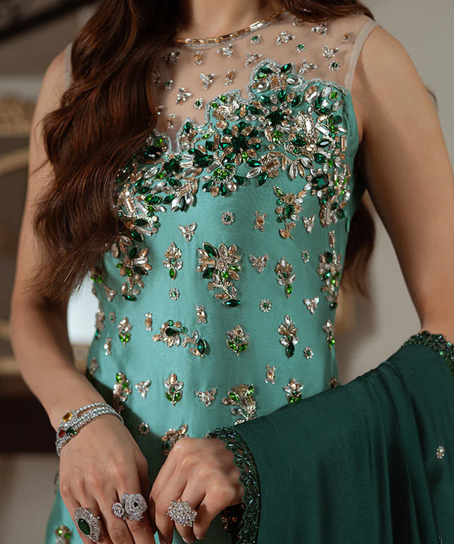 Diba | Green Embellished Tissue Silk Suit