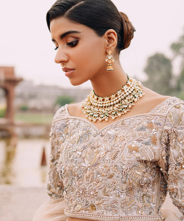 Noor Bano | Ivory Tissue Bridal Embellished Lehenga Choli