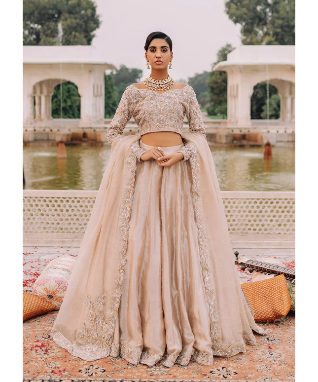 Noor Bano | Ivory Tissue Bridal Embellished Lehenga Choli