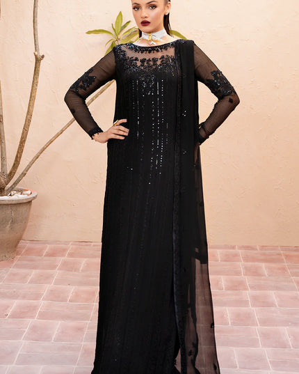 Zade | Black Chiffon Embroidered Suit