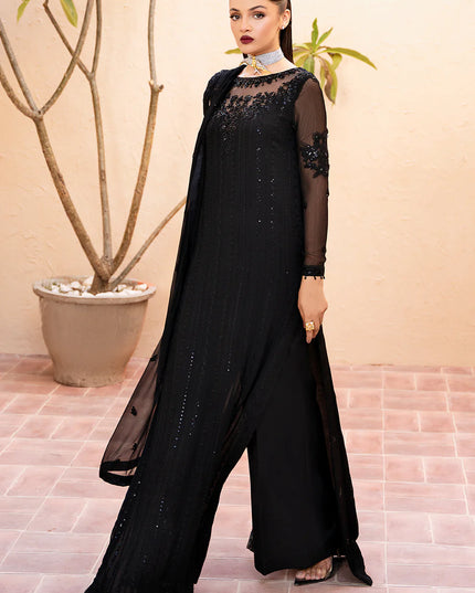 Zade | Black Chiffon Embroidered Suit