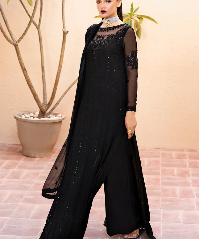 Zade | Black Chiffon Embroidered Suit