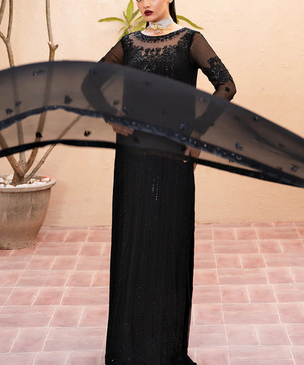 Zade | Black Chiffon Embroidered Suit
